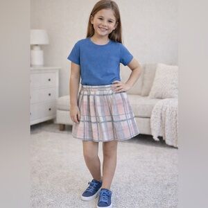 Girl’s Plaid Knit Skirt Pink Gray A-Line Casual Size Medium (7–8)